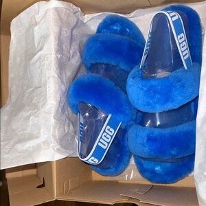 UGG Electric Blue Fluff Slide Sandals